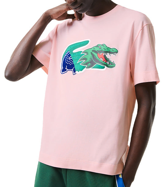 Lacoste Men\'s Holiday Relaxed Fit Oversized Crocodile T-Shirt Flamingo