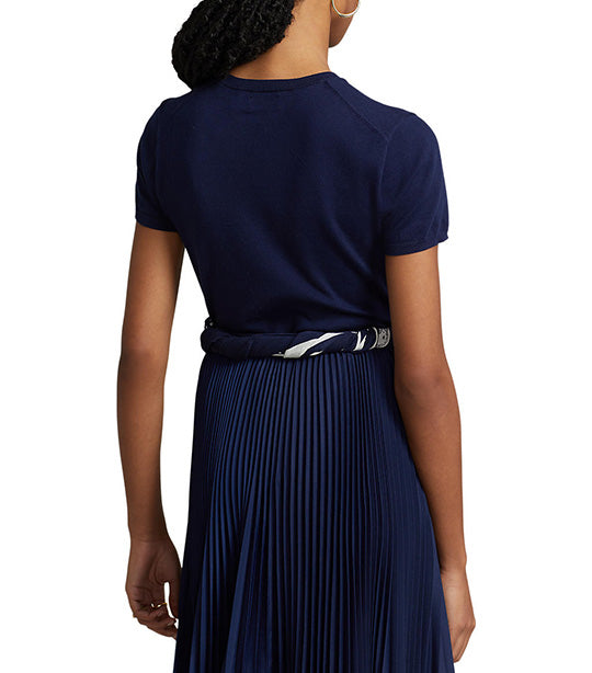 Women’s Cotton-Blend Short-Sleeve Sweater Blue