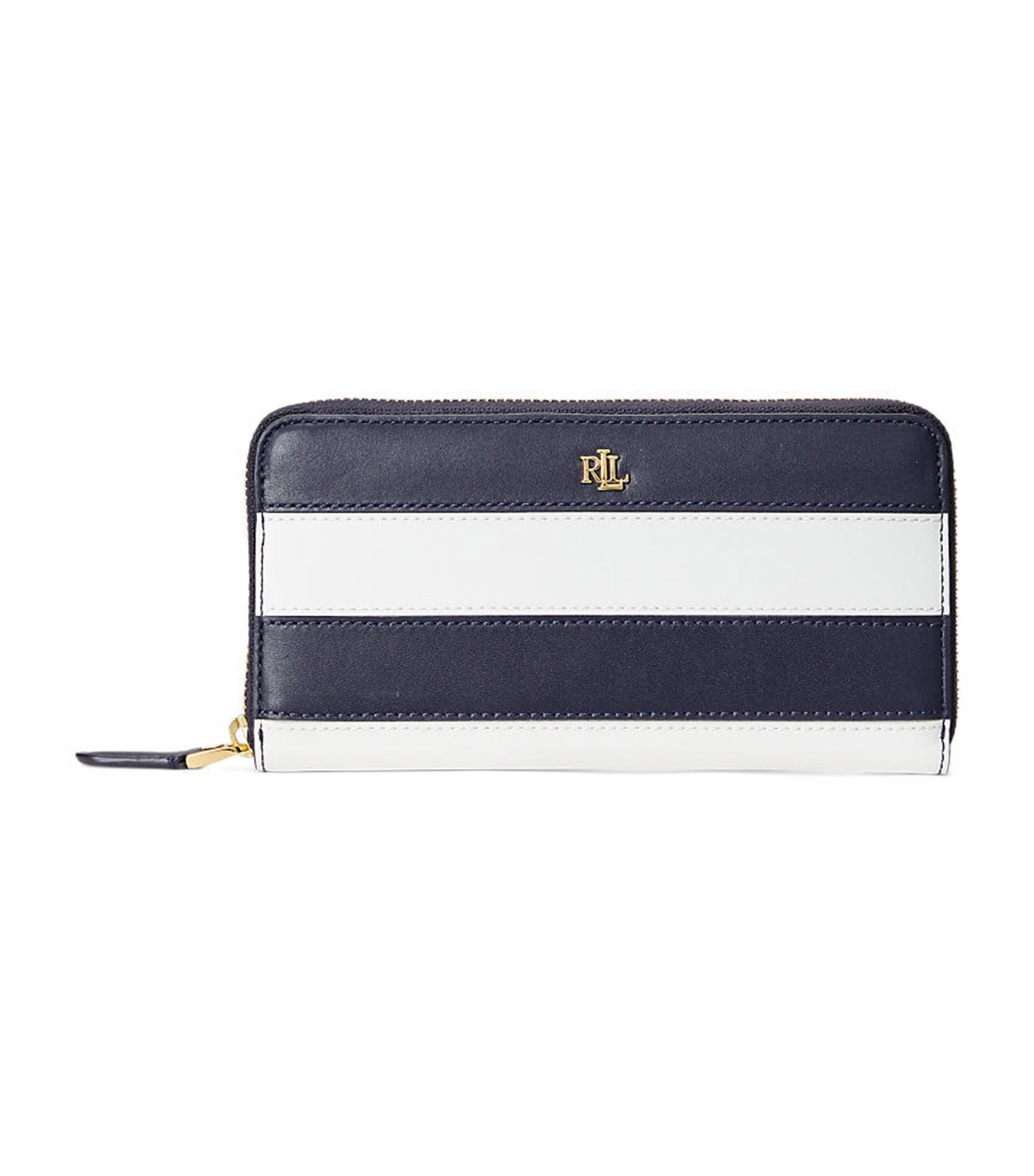 Women's Striped Leather Continental Wallet Navy