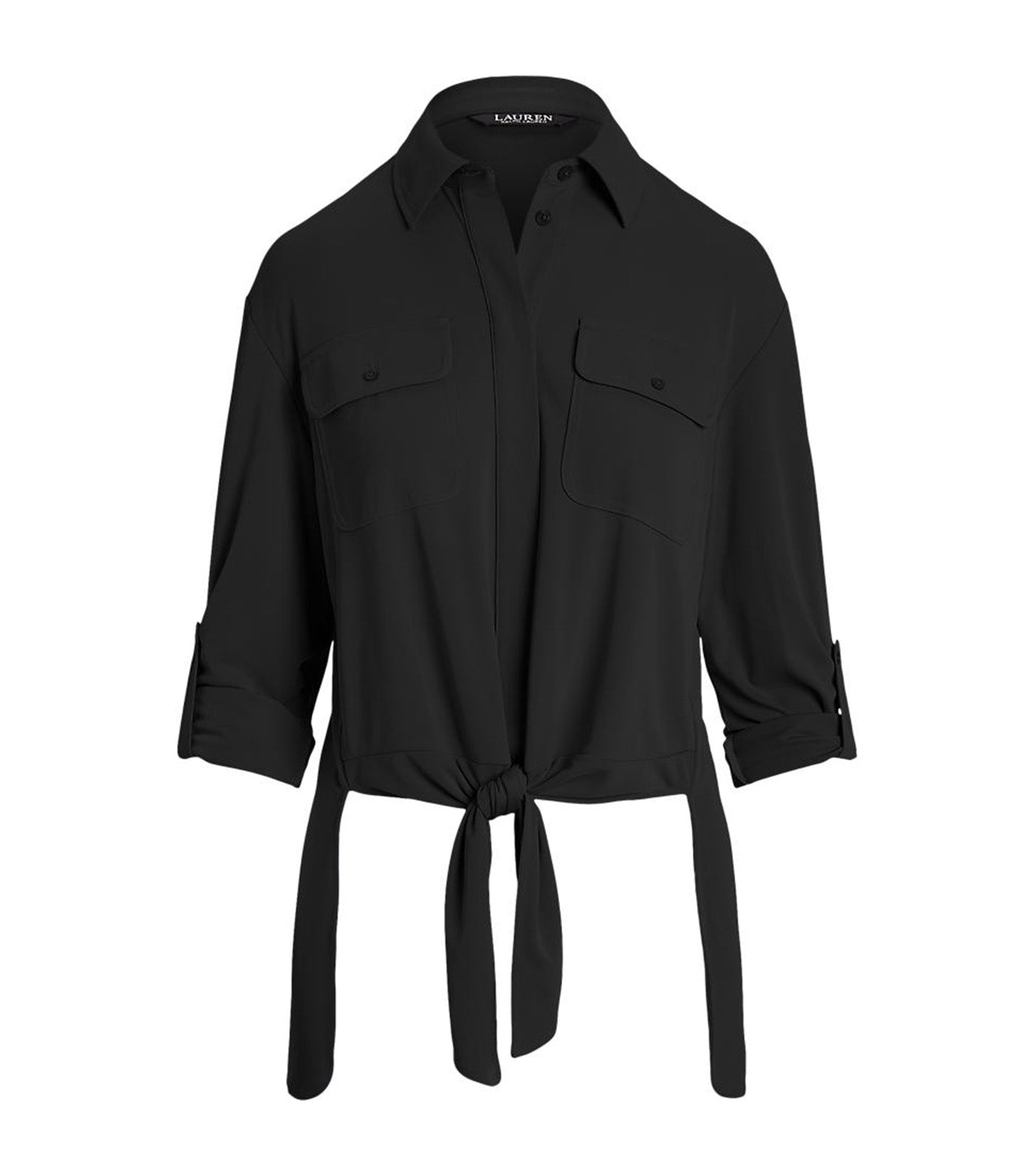 Women's Tie-Front Stretch Jersey Shirt Black