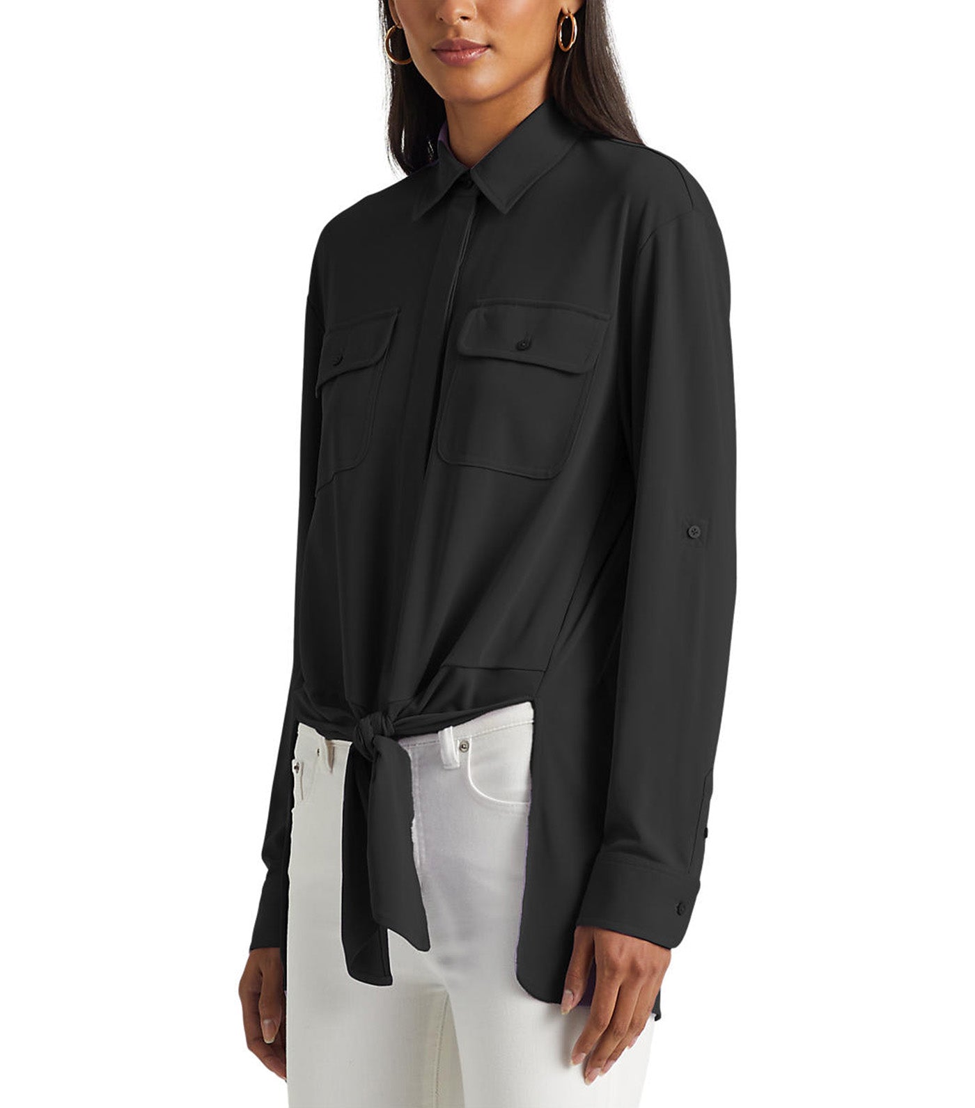 Women's Tie-Front Stretch Jersey Shirt Black