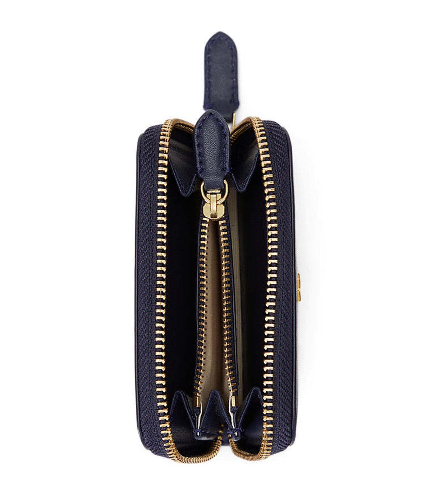 Women's Striped Leather Zip Wallet Navy