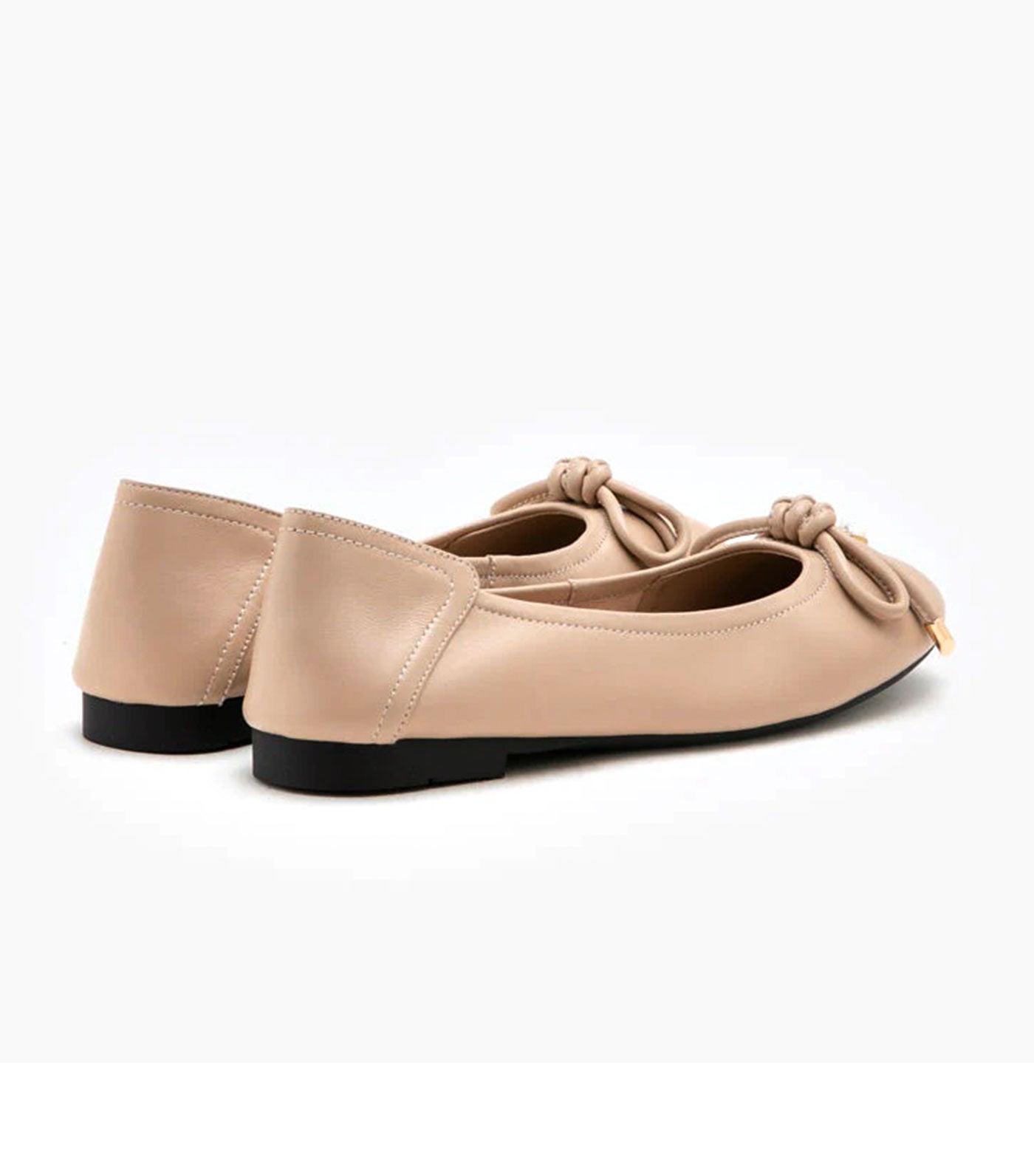 Valeria G Bow Embellished Leather Ballet Flats Almond