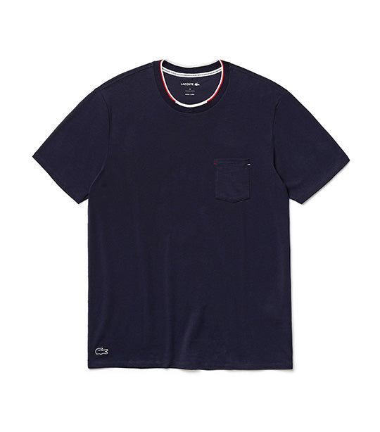 Short-Sleeve Pyjama T-Shirt With 3-Tone Round Neck Navy Blue