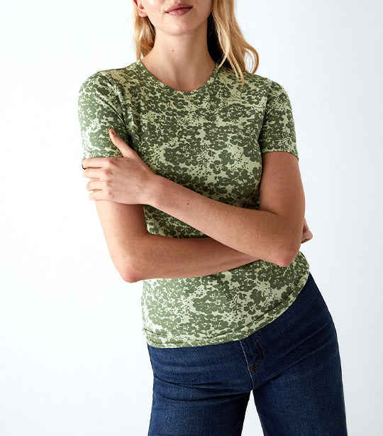 Cotton Rich Printed Slim Fit T-Shirt Green Mix