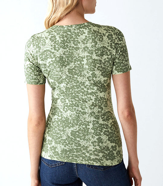 Cotton Rich Printed Slim Fit T-Shirt Green Mix