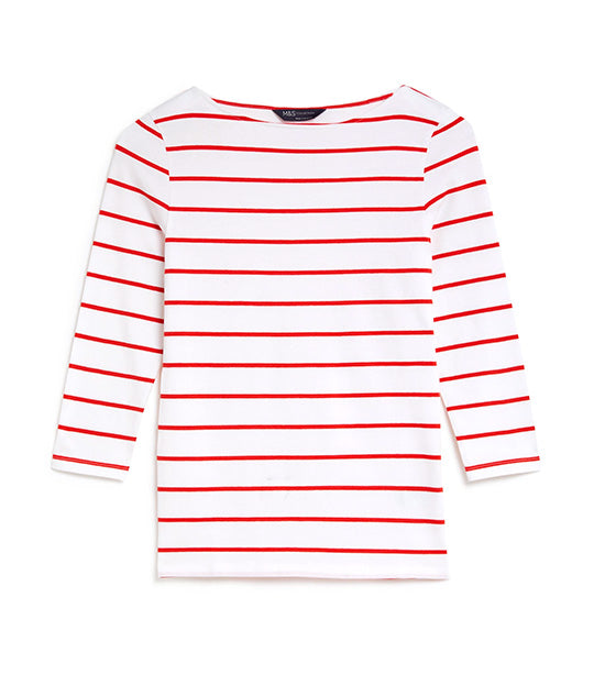 Cotton Rich Striped Slim Fit T-Shirt Red Mix