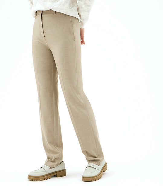 Straight Leg Trousers with Stretch Beige Marl