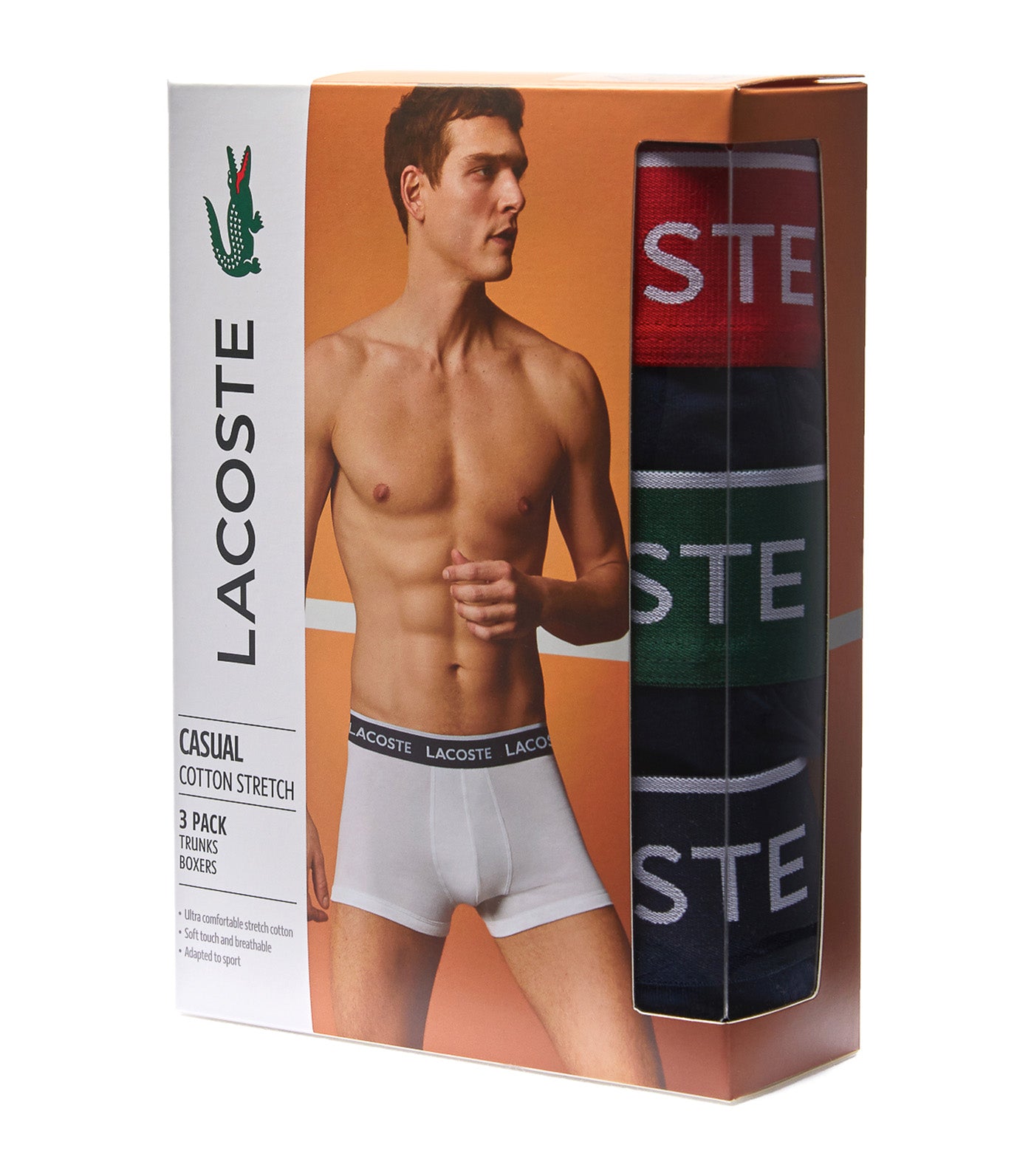 Pack of 3 Navy Casual Boxer Briefs With Contrasting Waistband Navy Blue/Green/Red