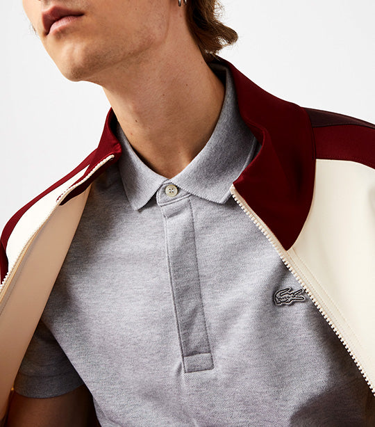 Men's Paris Polo Shirt Regular Fit Stretch Cotton Piqué Silver Chine