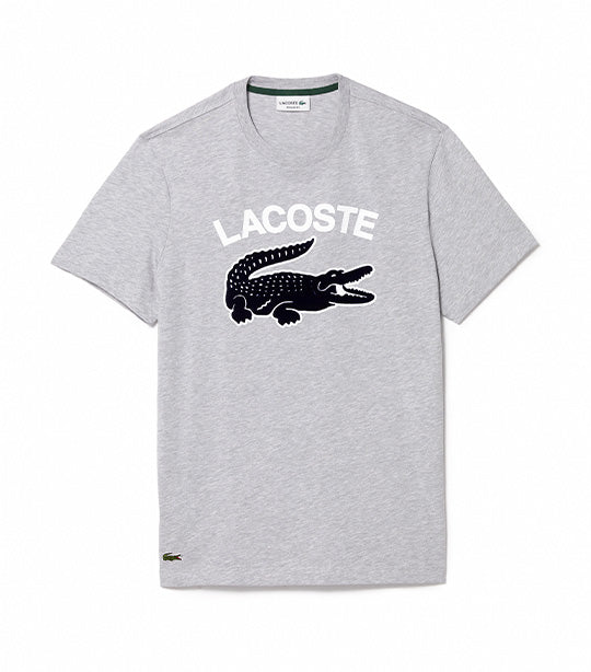 Men's Regular Fit XL Crocodile Print T-Shirt Silver Chine