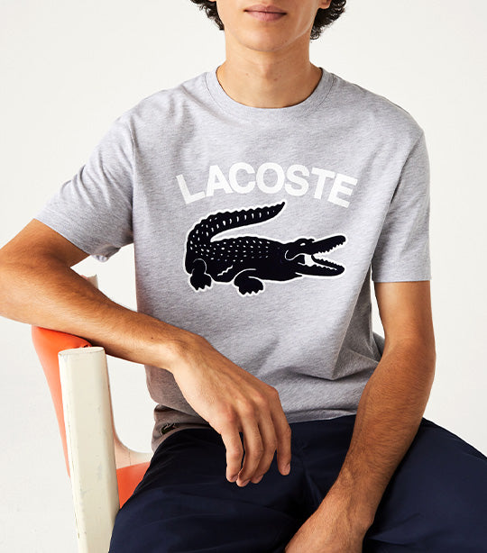 Men's Regular Fit XL Crocodile Print T-Shirt Silver Chine