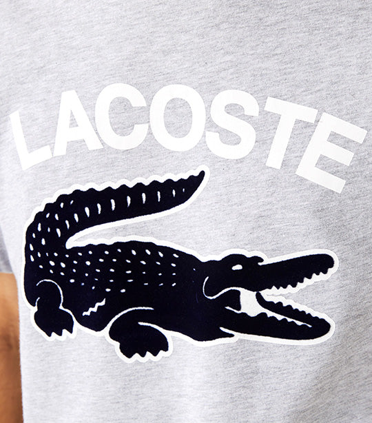 Men's Regular Fit XL Crocodile Print T-Shirt Silver Chine