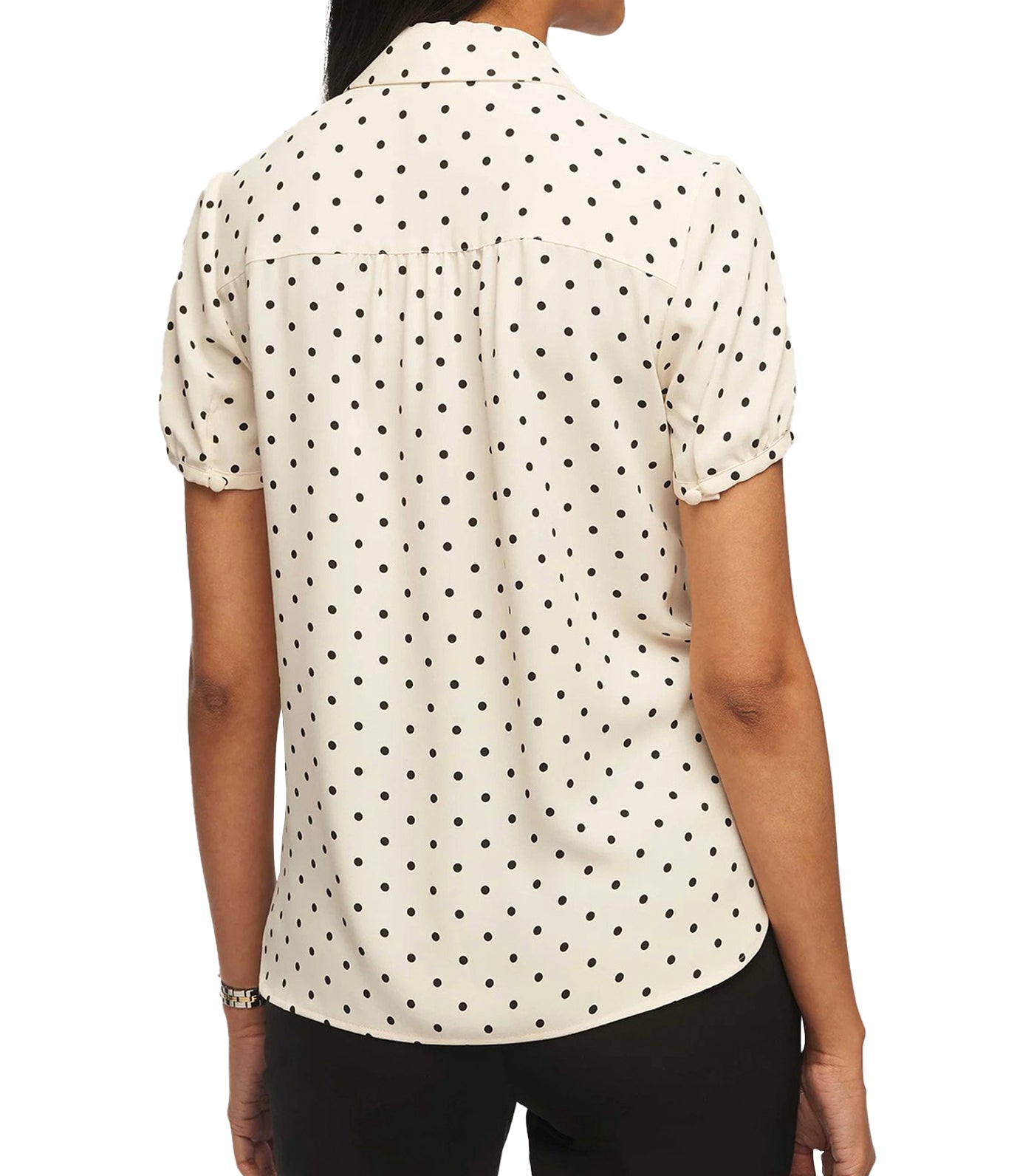 Printed Short Sleeve Button-Up Blouse Anne White/Anne Black