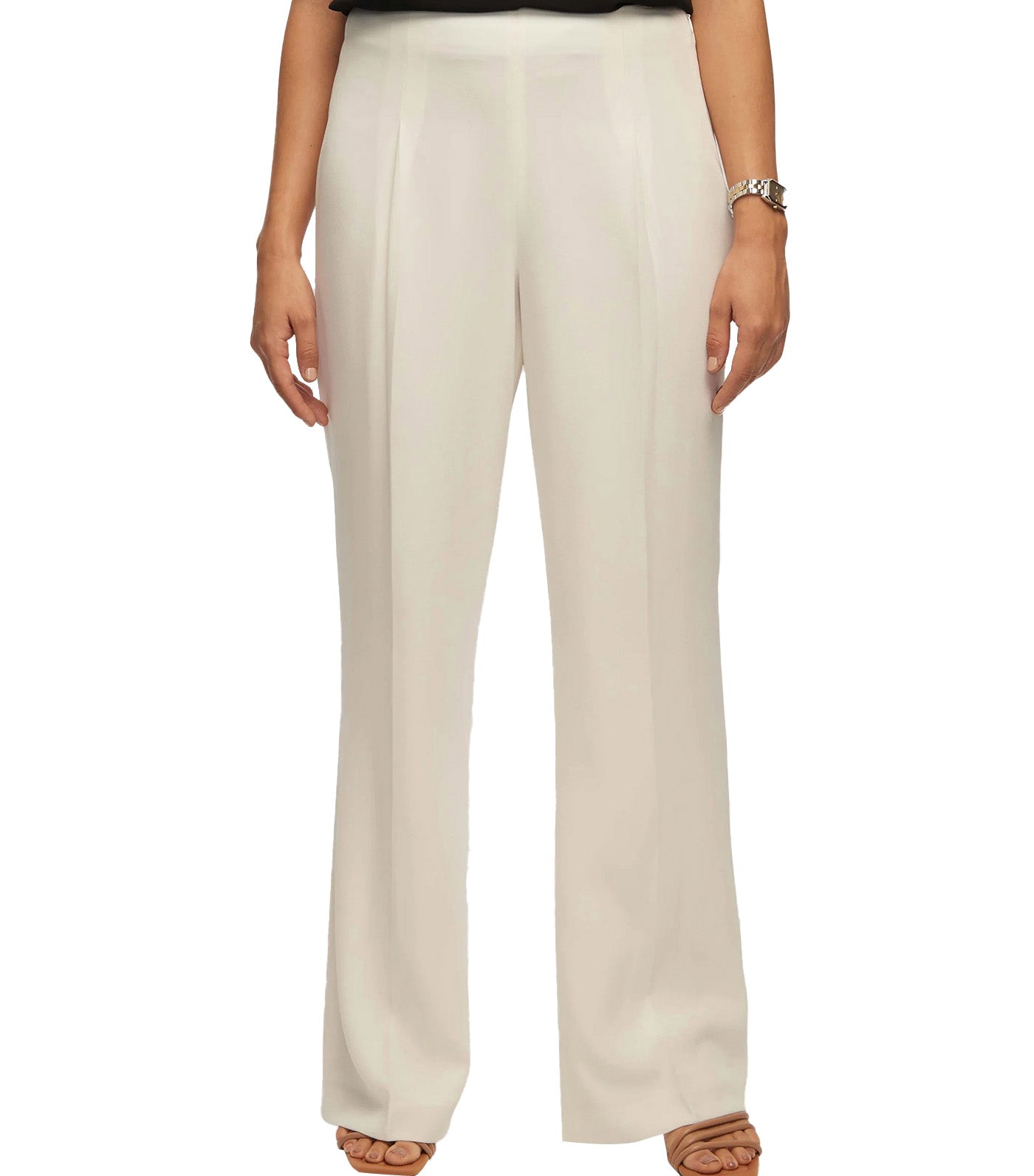 Crepe High Rise Pant with Pleat Wide Leg Anne White