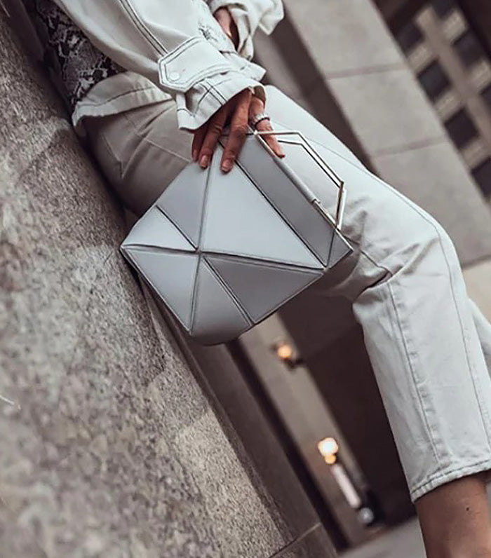 Facet Classic Foldable Leather Shoulder Bag Gray