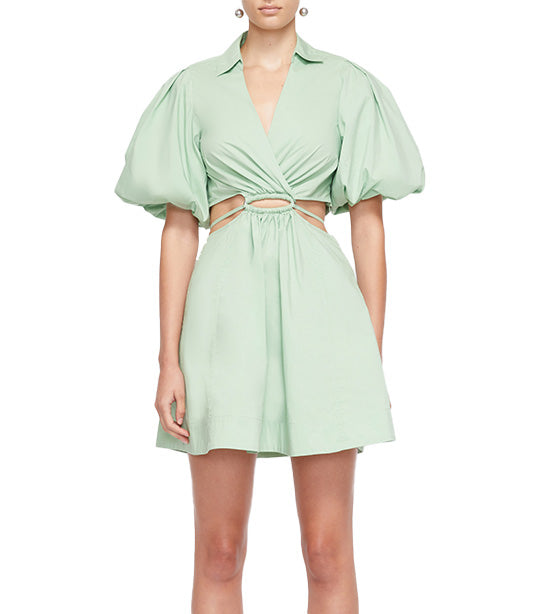 Aulora Cotton Poplin Balloon Sleeve Mini Dress Spring Green