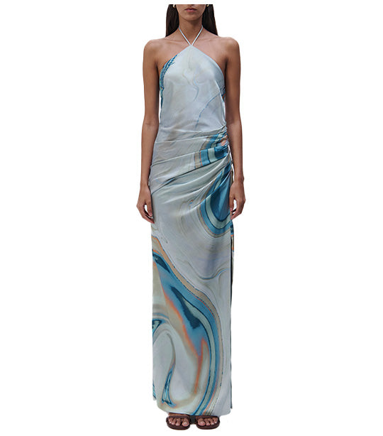 Hansel Satin Gown Laguna Marble Print