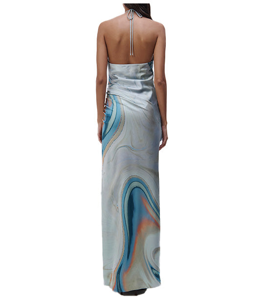 Hansel Satin Gown Laguna Marble Print