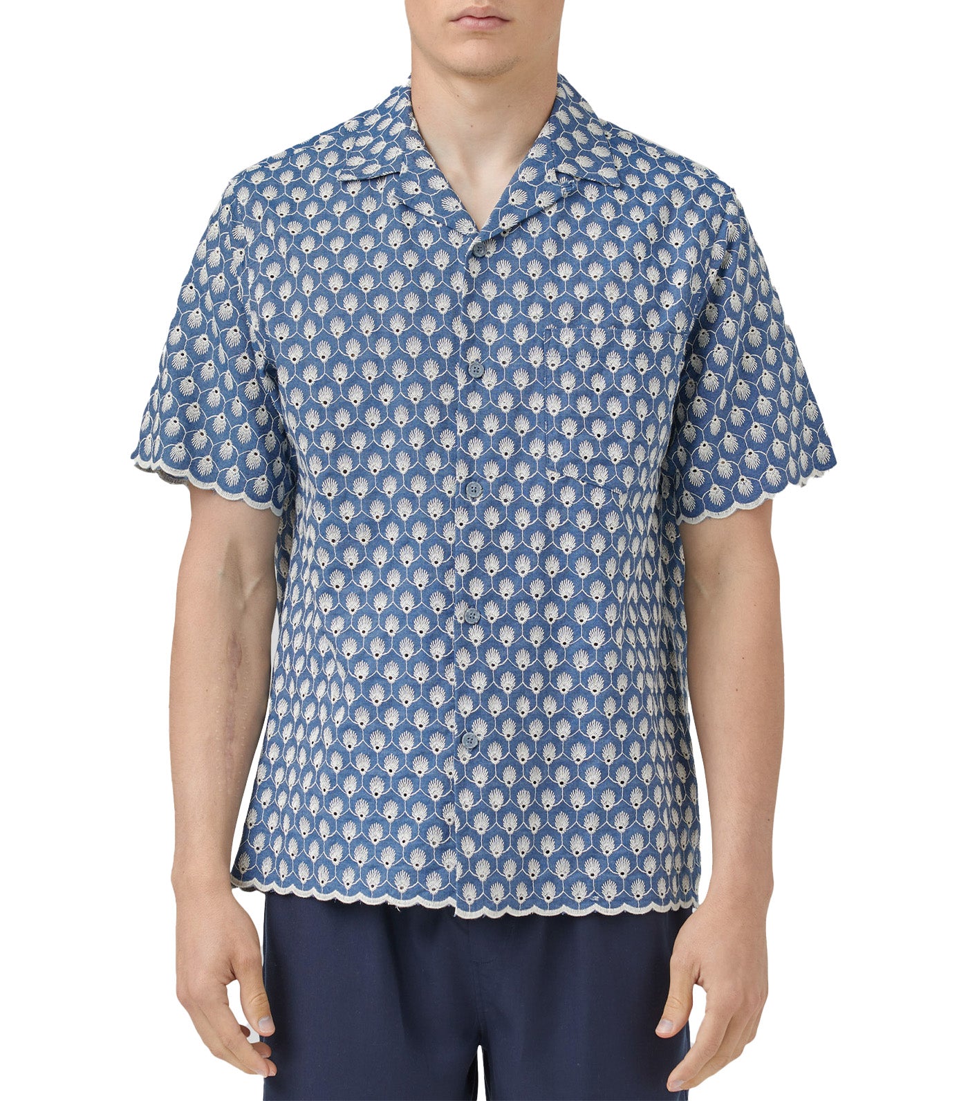 Denim Embroidery 1 Short Sleeved Shirt Blue