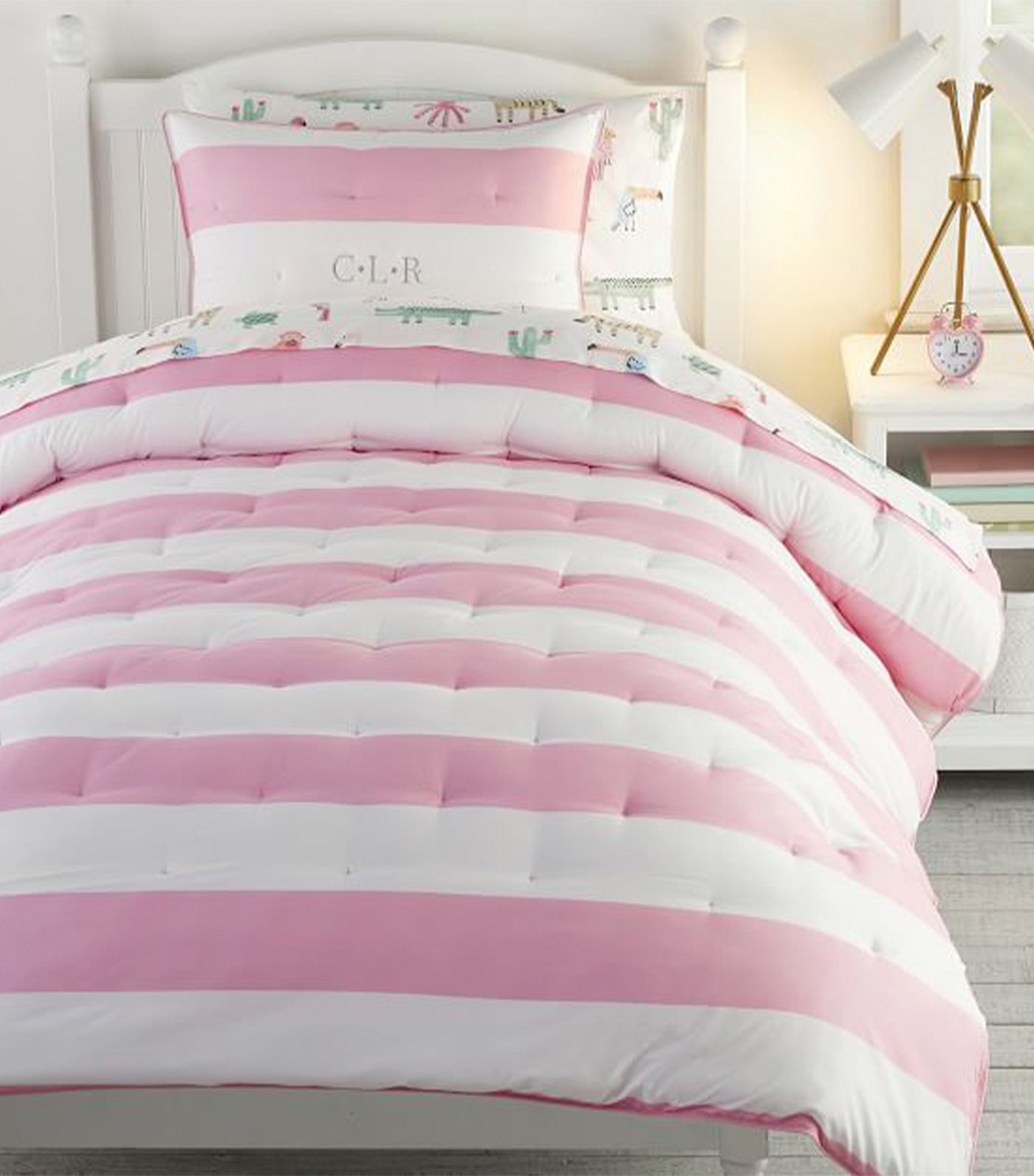 pottery barn kids pink rugby stripe comforter
