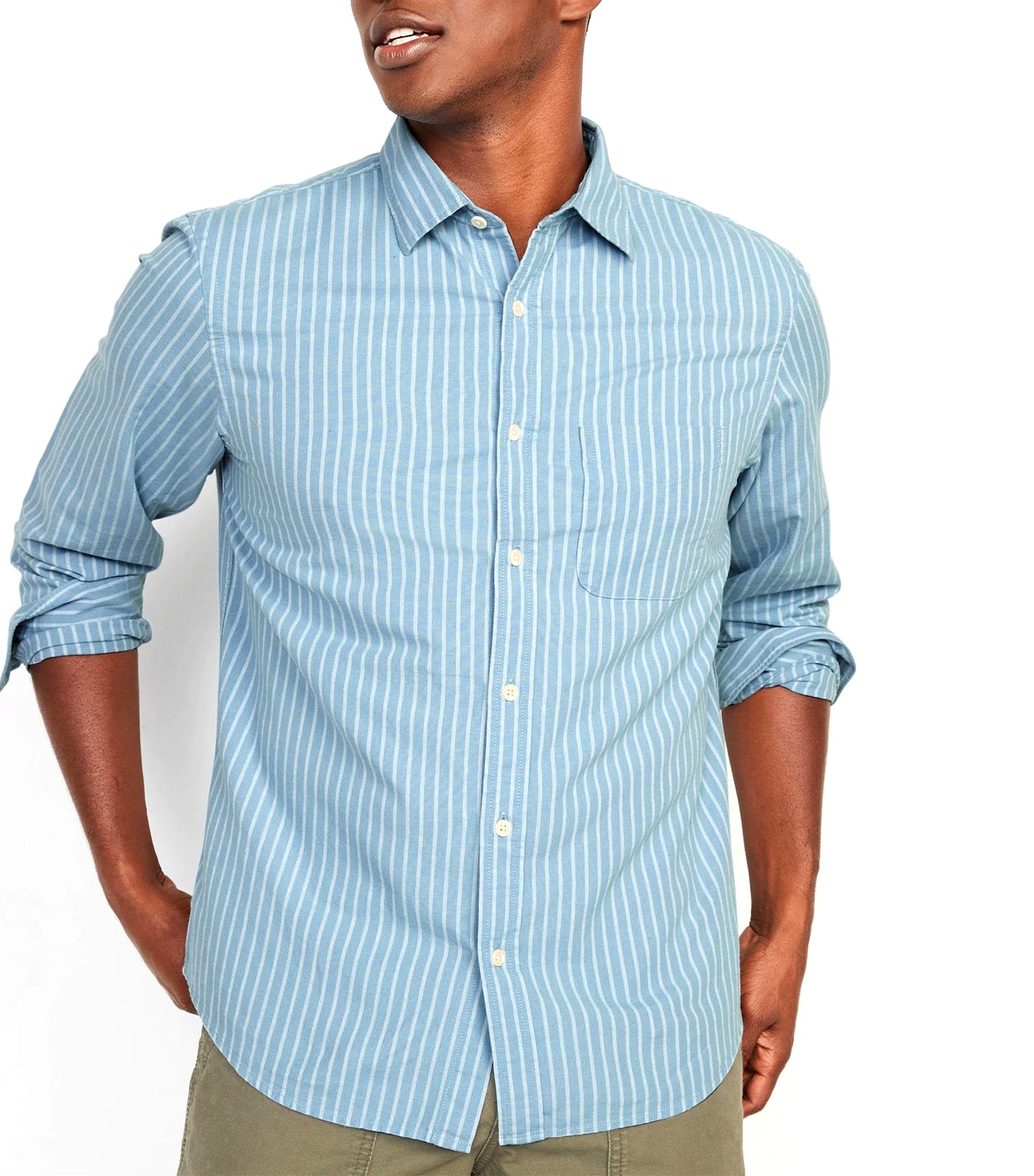 Regular-Fit Non-Stretch Everyday Oxford Shirt for Men Blue Stripe