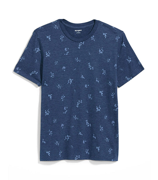 Soft Washed Printed Crew Neck T-Shirt for Men Blue Floral