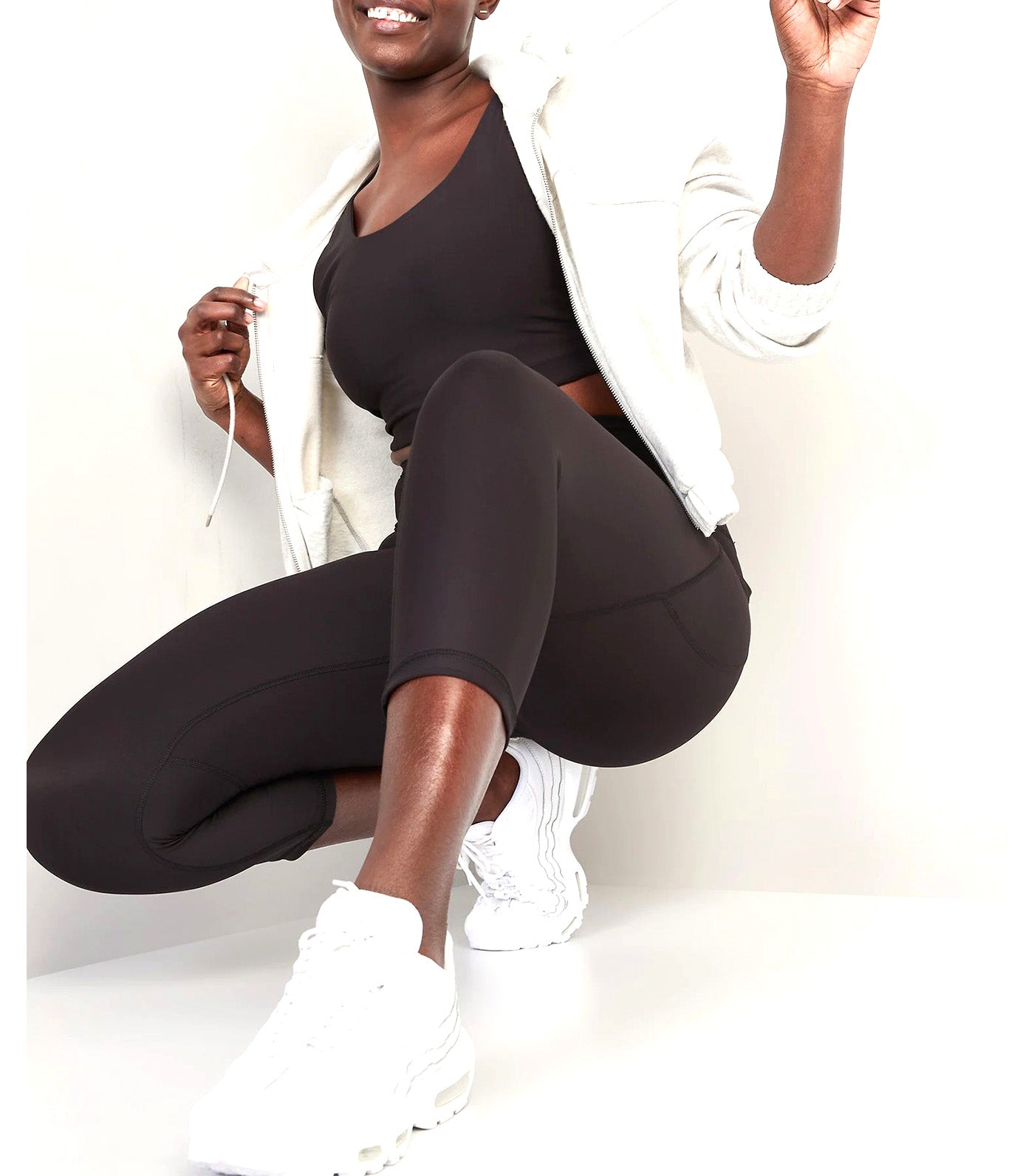 High-Waisted PowerSoft Side-Pocket Crop Leggings for Women Black Jack