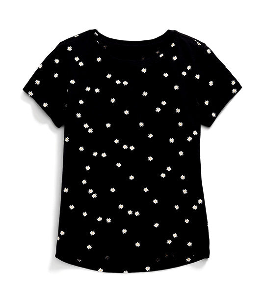 Old Navy Kids Softest Printed T-Shirt for Girls - Black Ditsy Floral