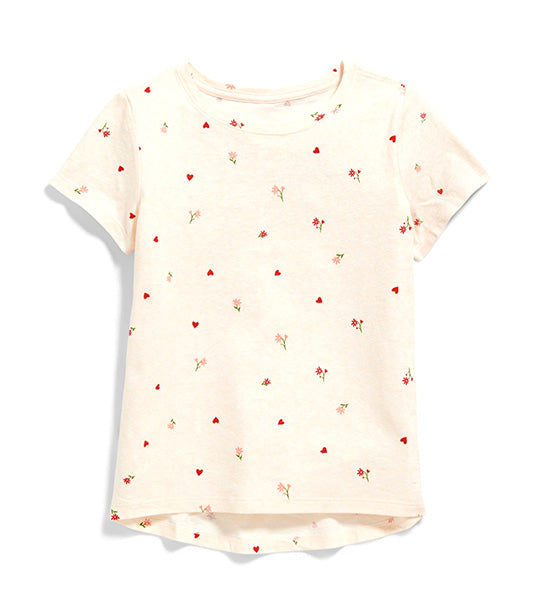 Old Navy Kids Softest Printed T-Shirt for Girls - Hearts & Flowers