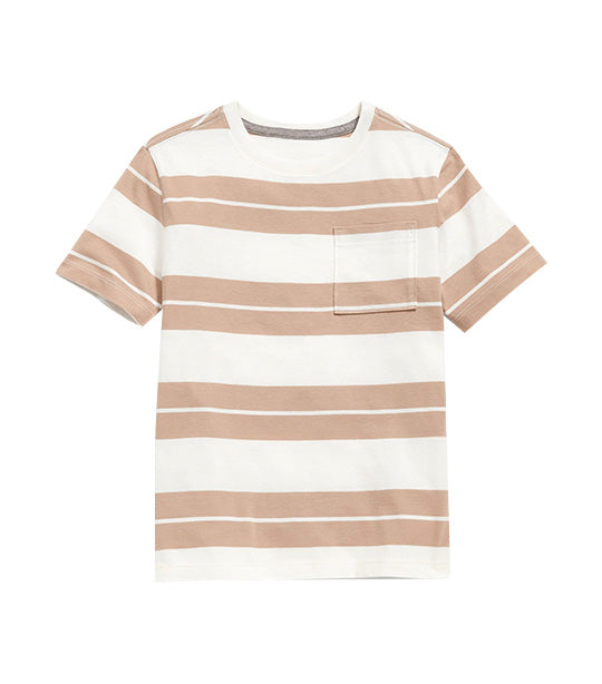 Old Navy Kids Softest Short-Sleeve Striped Pocket T-Shirt for Boys - Oatmeal Stripe