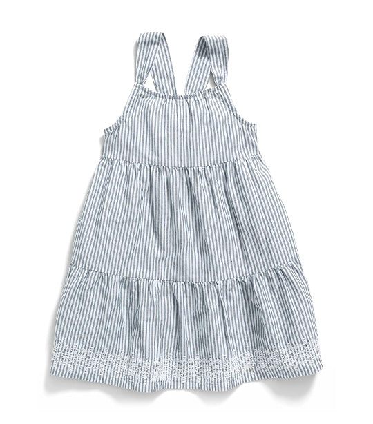 Sleeveless Fit & Flare Striped Back-Bow Dress for Toddler Girls - Blue Stripe