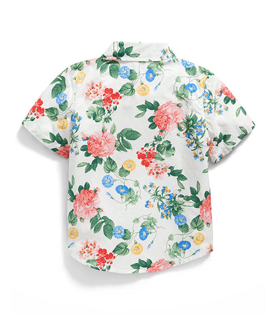 Matching Short-Sleeve Printed Poplin Shirt for Toddler Boys - Lite Pink Rose
