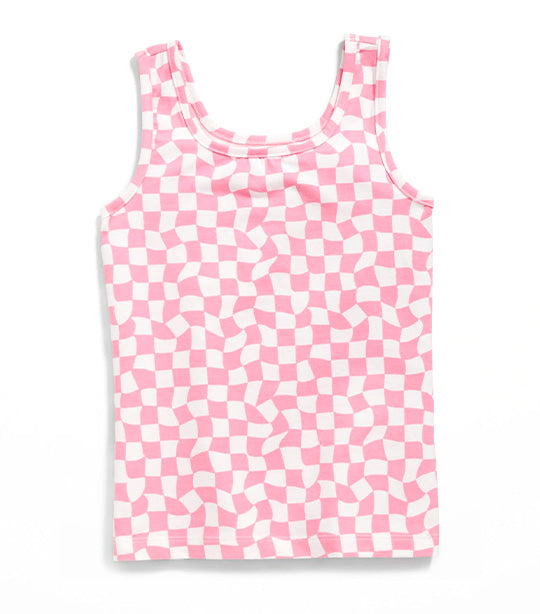 Printed Fitted Tank Top for Girls - Pink Mini Check