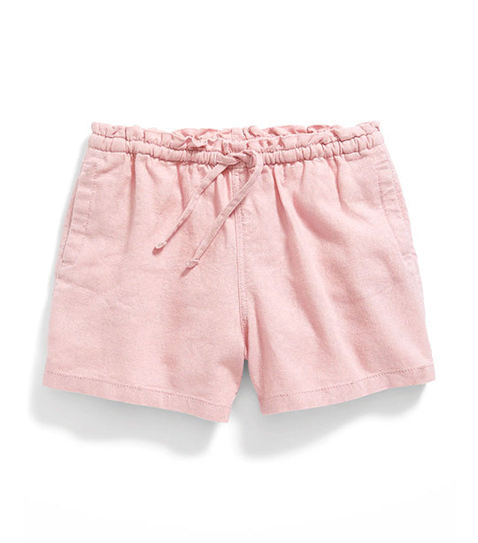 Functional Drawstring Linen-Blend Pull-On Shorts for Toddler Girls - Abalone