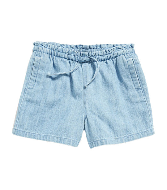 Chambray Pull-On Shorts for Toddler Girls - Light Wash