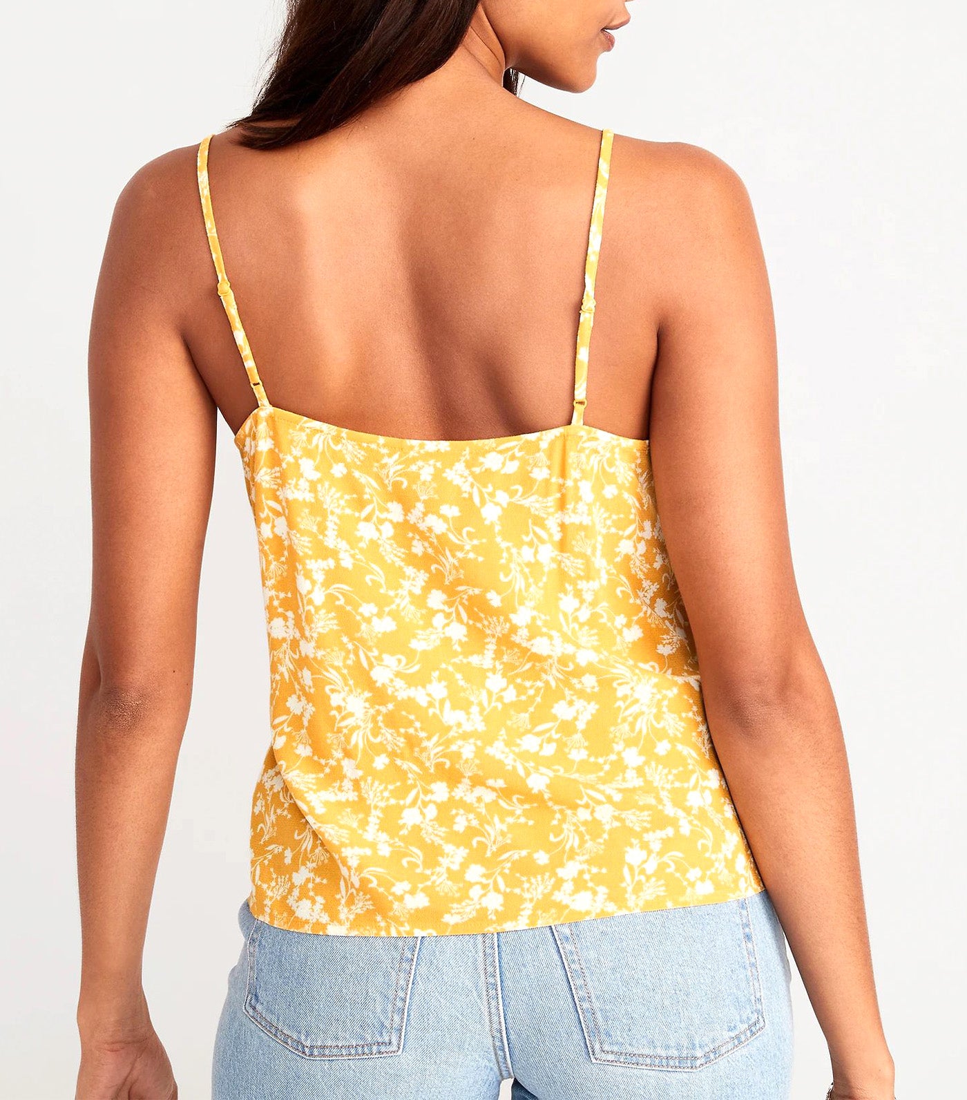 Textured Ruffled Wrap-Effect Cami Top for Women Yellow Floral