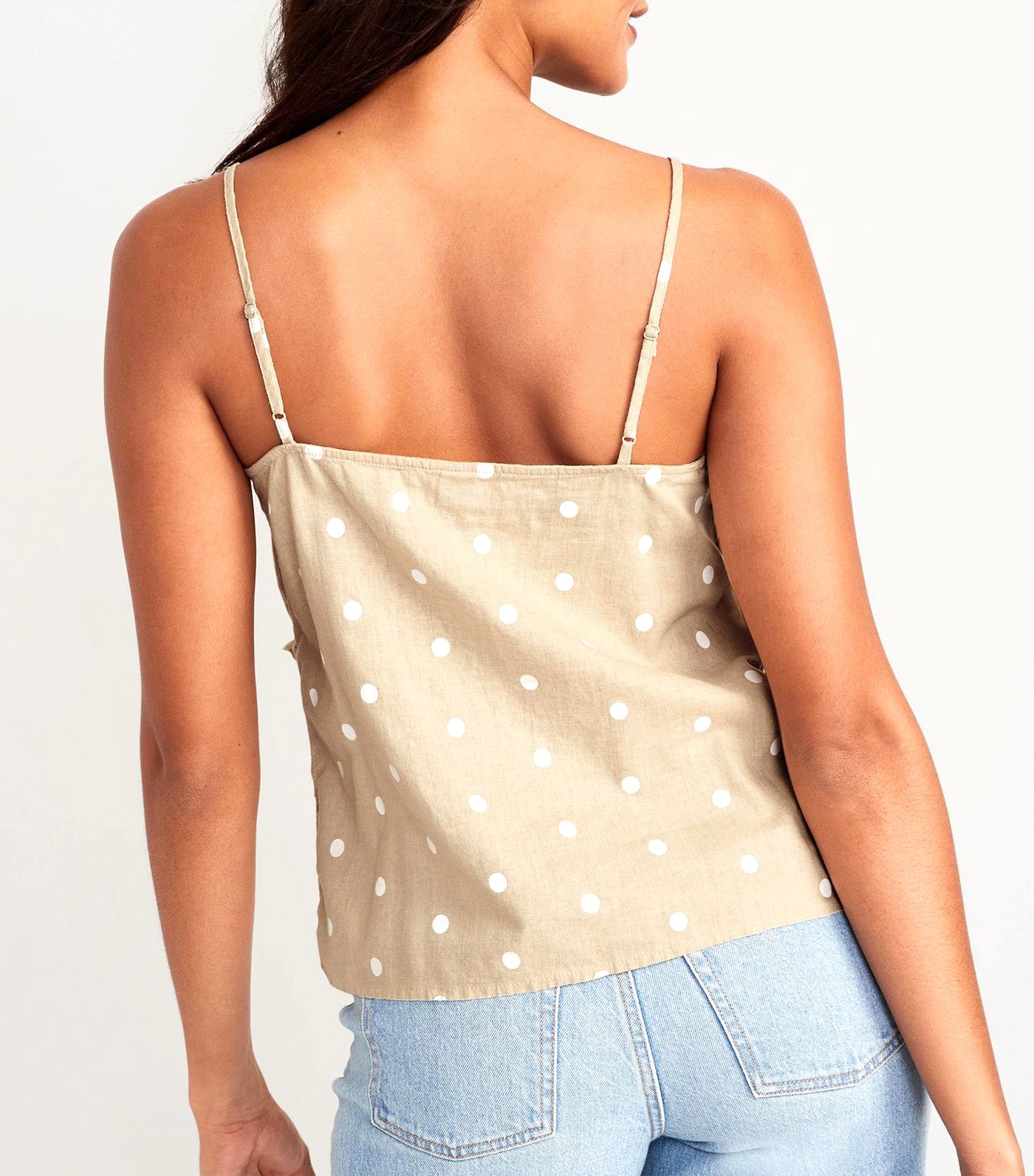 Matching Printed Ruffled Wrap-Effect Cami Blouse for Women White Dots