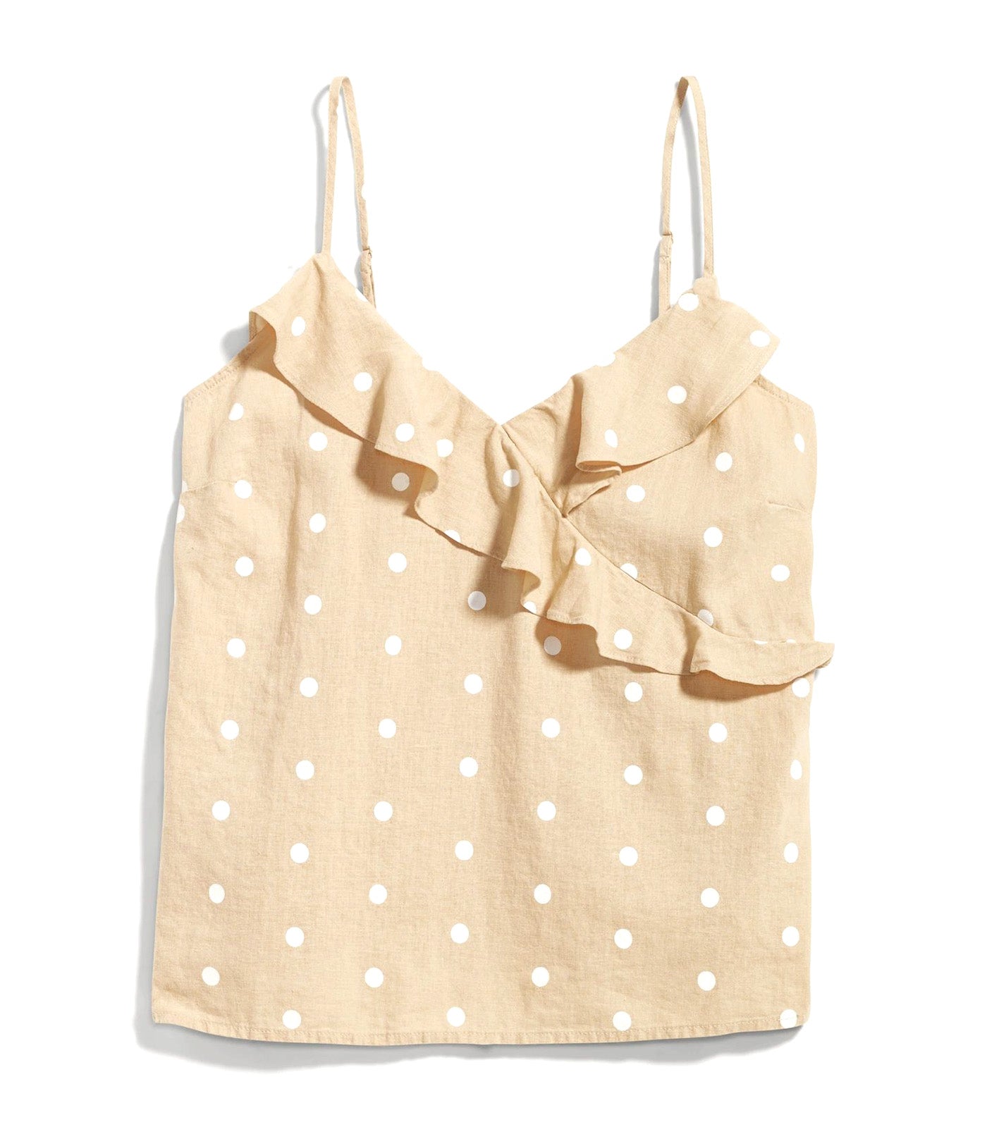 Matching Printed Ruffled Wrap-Effect Cami Blouse for Women White Dots