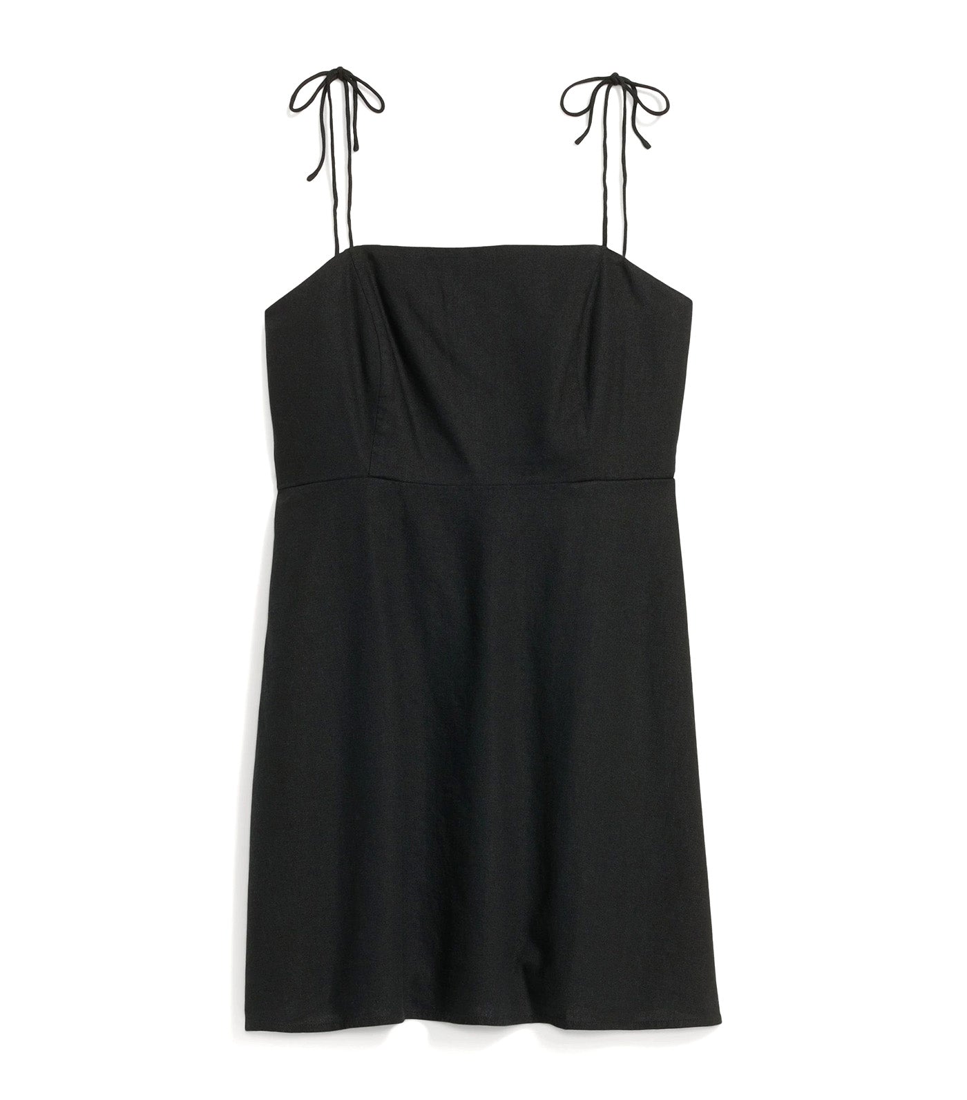 Fit & Flare Tie-Strap Linen-Blend Mini Dress for Women Black Jack