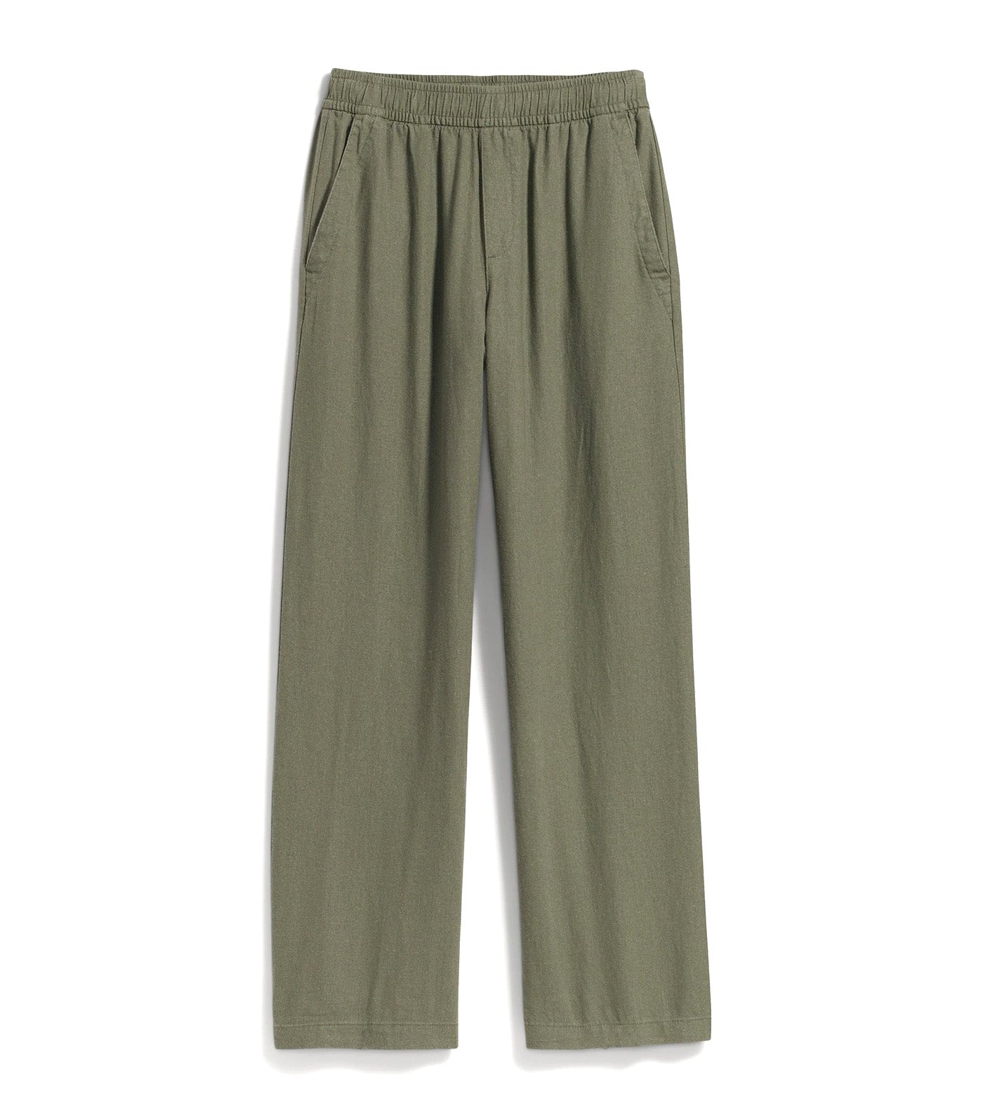 High-Waisted Linen-Blend Wide-Leg Ankle Pants for Women Olive