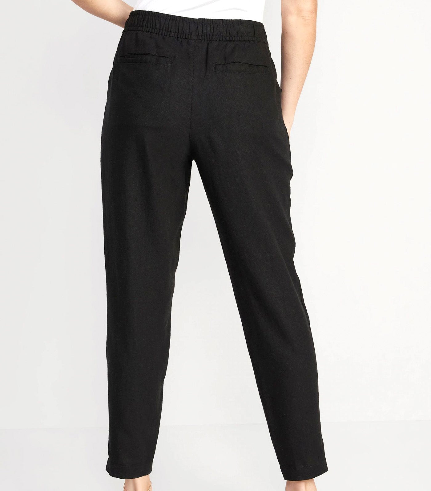 High-Waisted Cropped Linen-Blend Tapered Pants for Women Black Jack