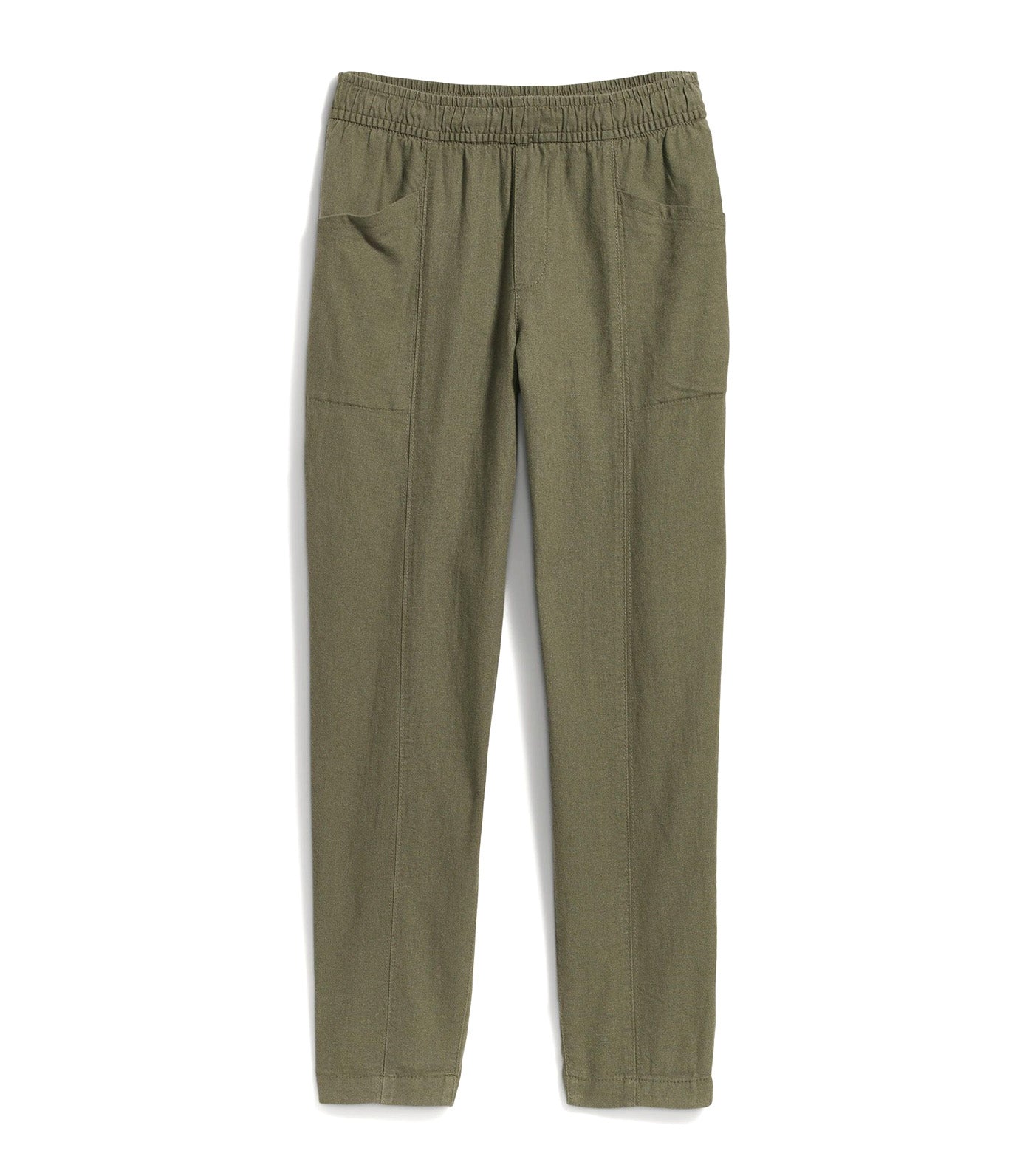 High-Waisted Cropped Linen-Blend Tapered Pants for Women Olive