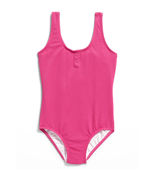 One-Piece Henley Swimsuit for Girls - Flower Trail