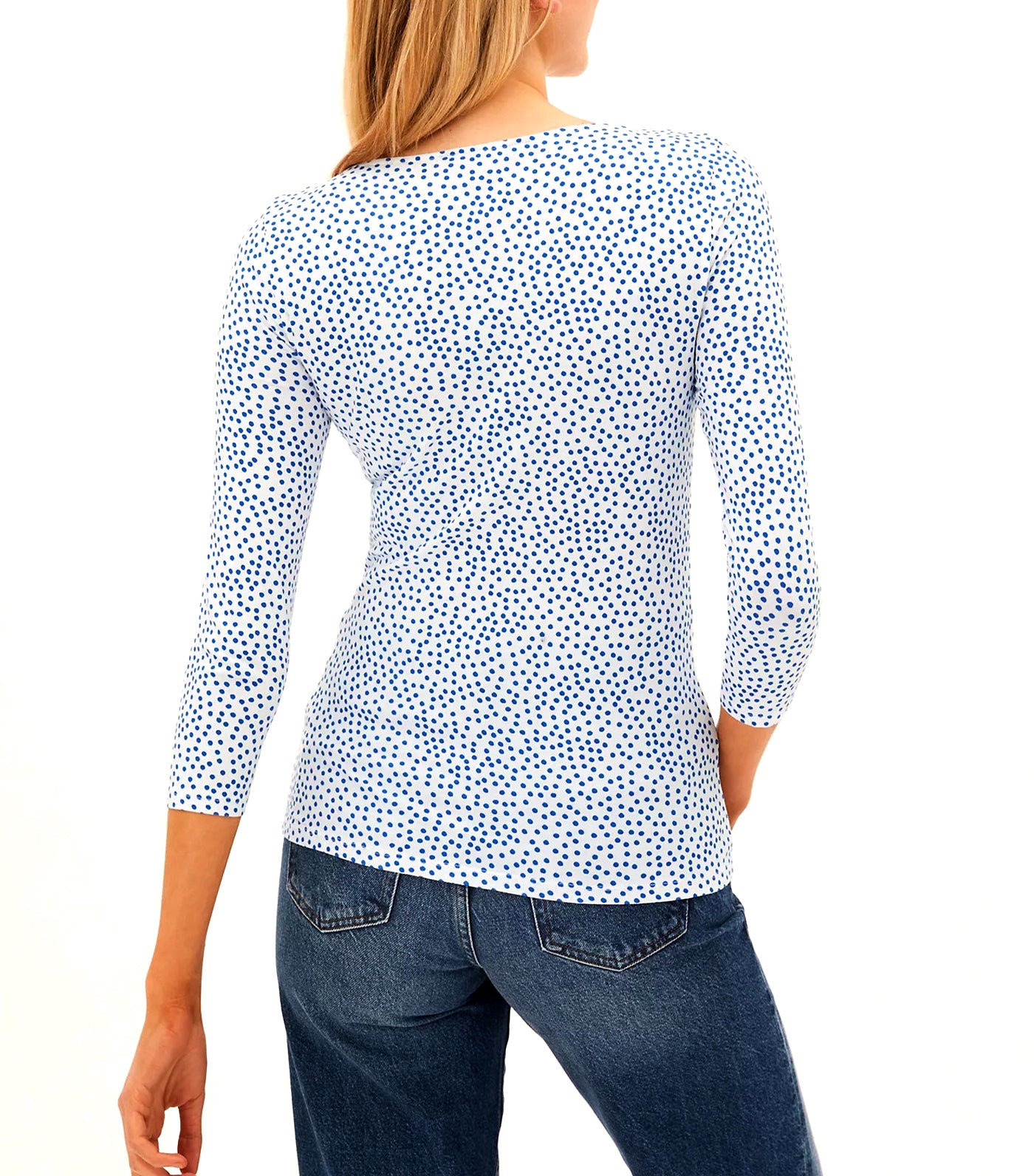 Cotton Rich Polka Dot Fitted 3/4 Sleeve Top White Mix