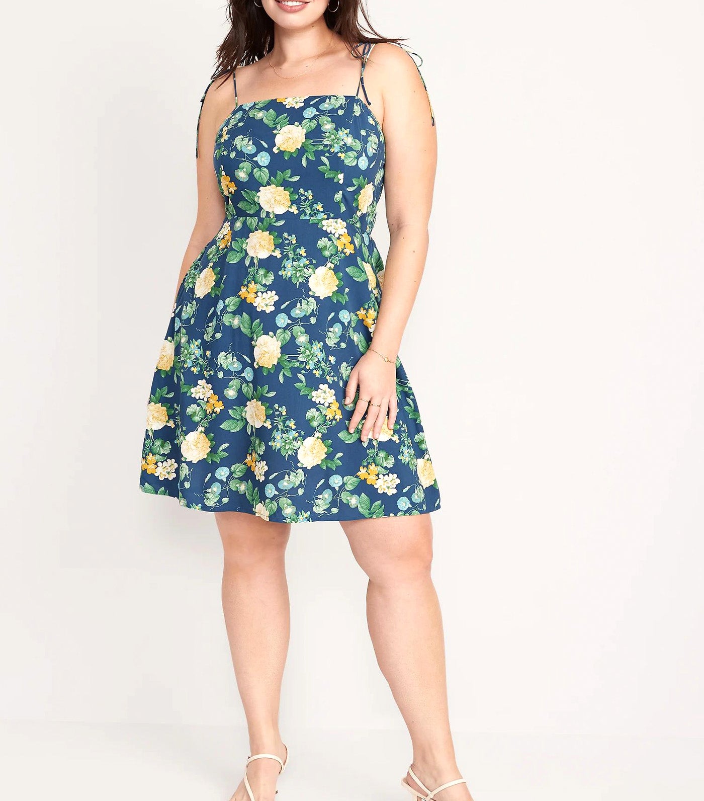 Fit & Flare Matching Tie-Strap Mini Dress for Women Navy Floral