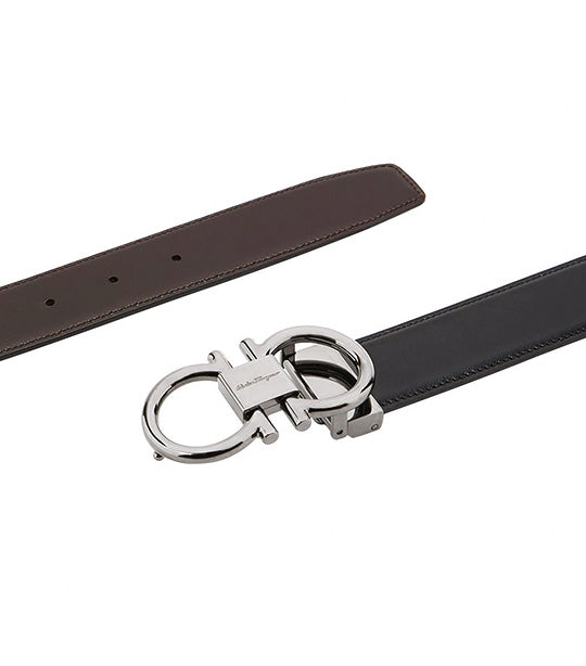 Reversible and Adjustable Gancini Belt Black/Hickory