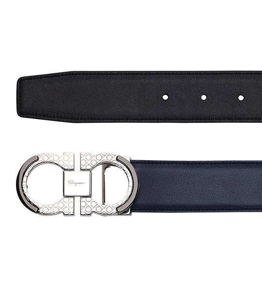 Reversible and Adjustable Gancini Belt Blue Marine/Black