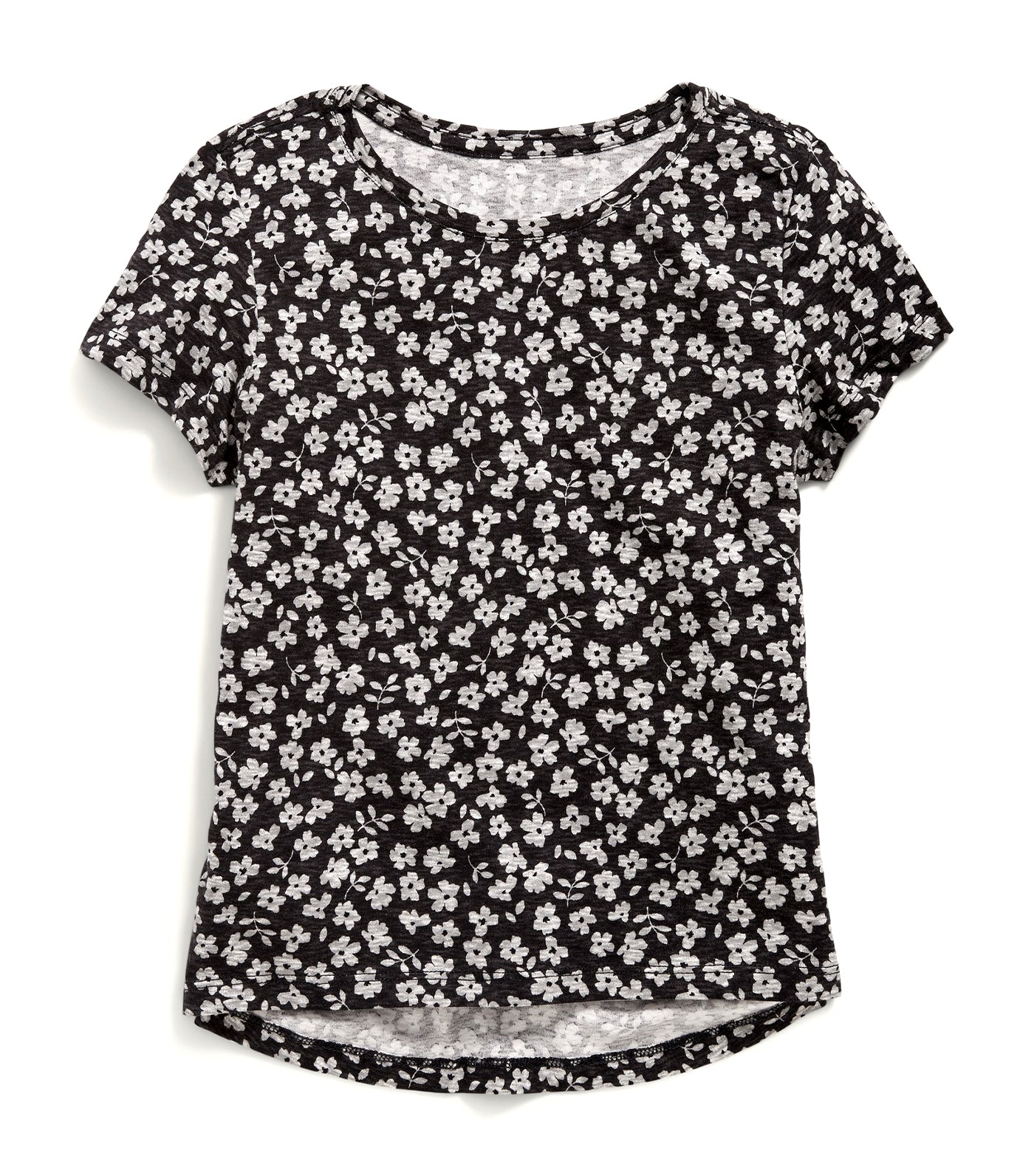 Softest Printed T-Shirt for Girls - Black Floral