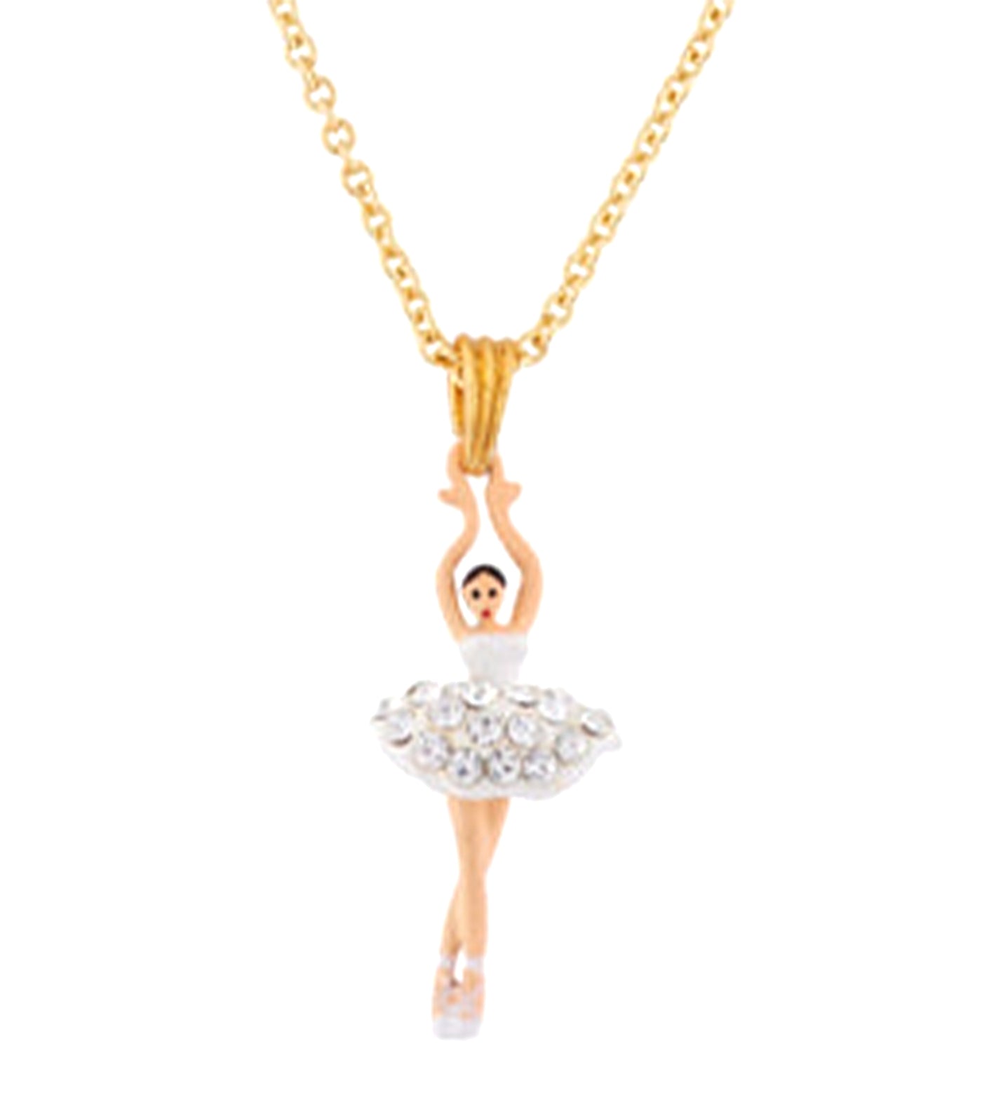 Mini Ballerina Pendant Necklace With Rhinestone White
